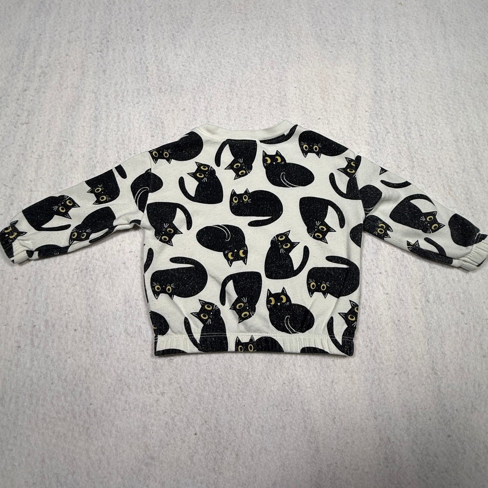 Old Navy Kids Black Cat Print Sweatshirt Cream Long Sleeve Pullover 12-18M